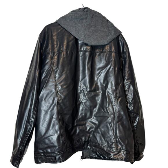 Levi's Black Faux Leather Sherpa Trucker Jacket with Built in Hoodie XXL - Picture 3 of 7